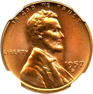 image for: 1957-D 1c NGC MS67 RD