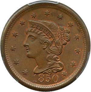 image for: 1850 1c PCGS/CAC MS66 BN