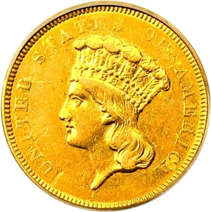 image for: 1854-O $3 PCGS AU50 - Rare New Orleans Gold Princess