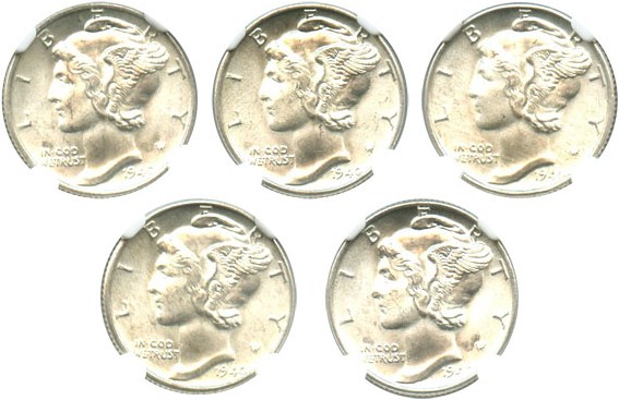 image for: Investor Lot: 1940 10c NGC MS66 (5 Coins)