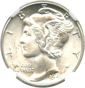 image for: 1943 10c NGC MS65