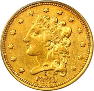 image for: 1839-C $2 1/2 PCGS XF40 - Scarce Early Charlotte Gold