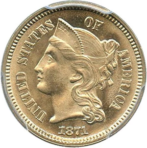 image for: 1871 3cN PCGS MS66