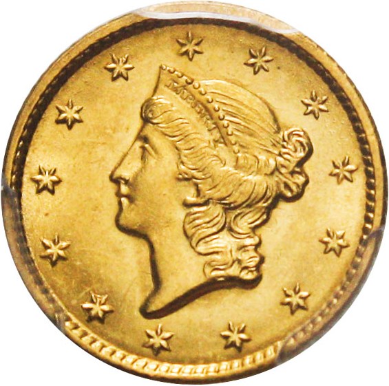 image for: 1849 G$1 PCGS/CAC MS64 (Closed Wreath)