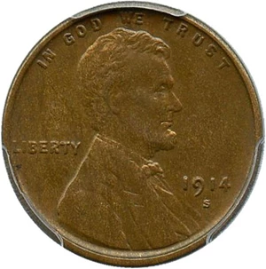 image for: 1914-S 1c PCGS AU55