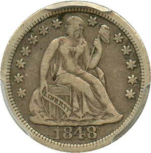 image for: 1848 10c PCGS/CAC VF25