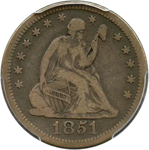 image for: 1851 25c PCGS/CAC F15 - Scarce Date