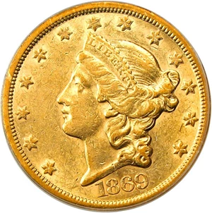 image for: 1869-S $20 PCGS/CAC AU53