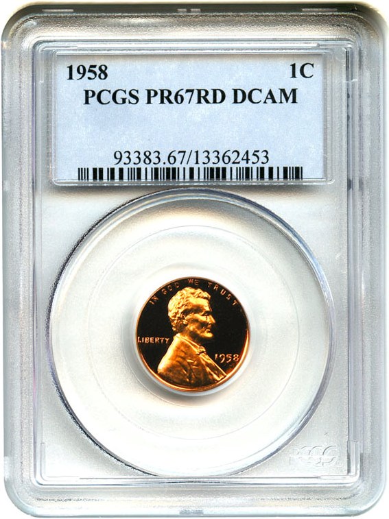 image for: 1958 1c PCGS Proof 67 RD DCAM - Scarce High Grade Gem Proof