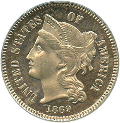 image for: 1869 3cN PCGS/CAC PR64 OGH