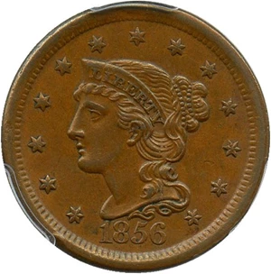 image for: 1856 1c PCGS AU58 (Slanted 5)