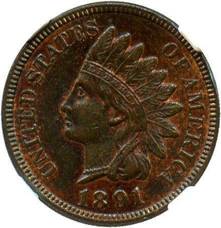 image for: 1891 1c NGC MS63 BN
