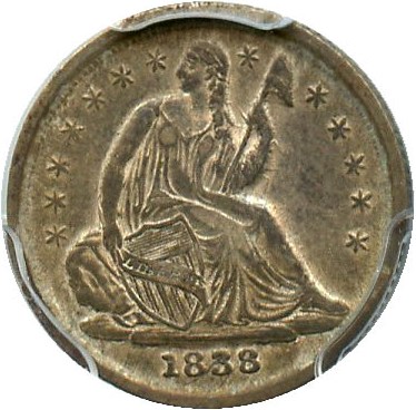 image for: 1838 H10c PCGS/CAC XF45 (No Drapery, Small Stars)