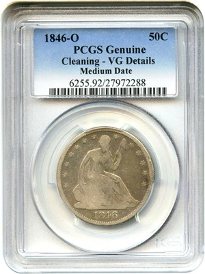 image for: 1846-O 50c PCGS Genuine VG Details, Cleaning (Medium Date)