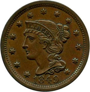 image for: 1849 1c PCGS AU58