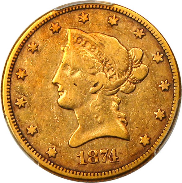 image for: 1874-CC $10 PCGS VF20 - Scarce Carson City Eagle - No Reserve!