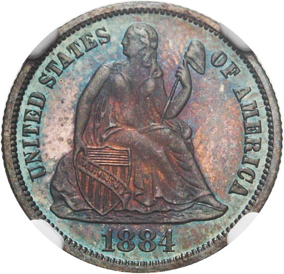 image for: 1884 10c NGC/CAC Proof 66 - Colorful Toning - No Reserve!