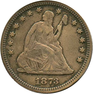 image for: 1873 25c PCGS VF30 (Open 3)