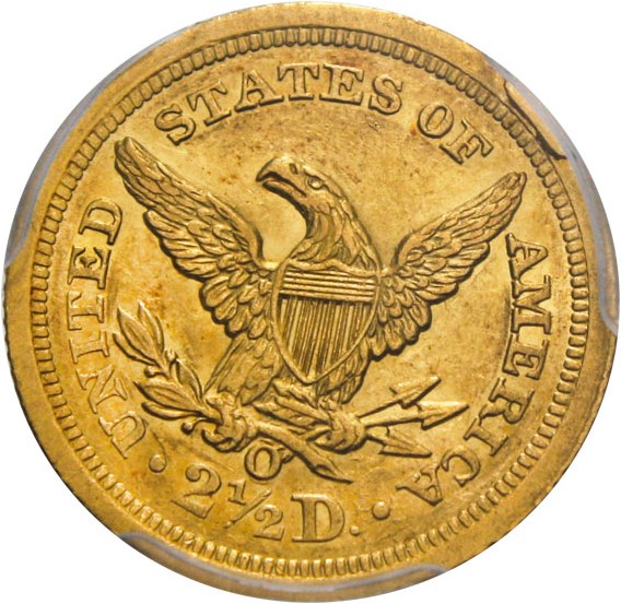 image for: 1843-O $2 1/2 PCGS/CAC AU55 (Large Date) Scarce New Orleans Gold