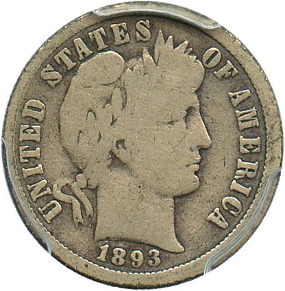 image for: 1893-O 10c PCGS VG-8