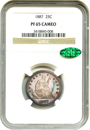 image for: 1887 25c NGC/CAC Proof 65 CAM - Colorful Toning - No Reserve!