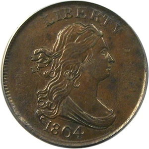 image for: 1804 1/2c PCGS/CAC AU58 (Crosslet 4, No Stems) Popular Early Half Cent