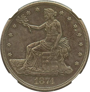 image for: 1874-S Trade$ NGC Genuine AU Details, Environmental Damage