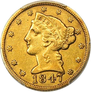 image for: 1847-C $5 PCGS/CAC XF40 - Affordable Charlotte Gold