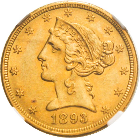 image for: 1893-O $5 NGC MS61