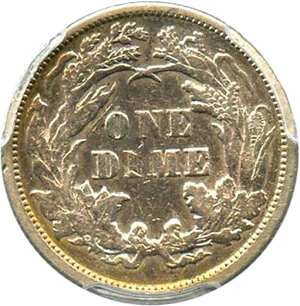 image for: 1873 10c PCGS Genuine XF Details, Cleaning (No Arrows, Closed 3)