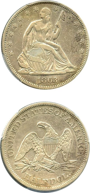 image for: 1863 50c PCGS Genuine XF Details, Cleaning