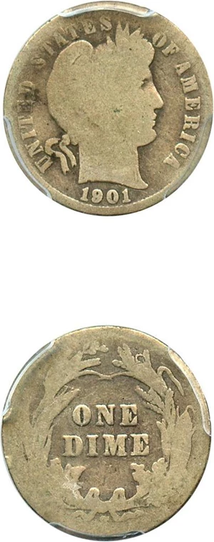 image for: 1901-S 10c PCGS Genuine AG Details, Cleaning
