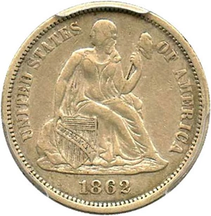 image for: 1862 10c PCGS Genuine XF Details, Cleaning
