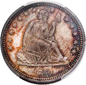 image for: 1860 25c PCGS/CAC Proof 65 - Colorful Toning - No Reserve!