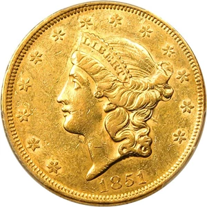 image for: 1851 $20 PCGS AU50 - No Reserve!