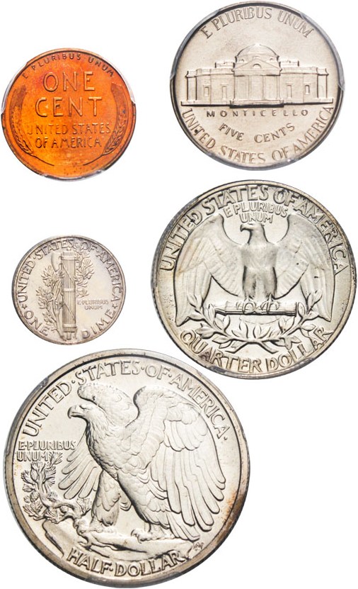 image for: 1942 Proof Set 1c-50c PCGS/CAC Proofs 63,65,66 (5 Coins)