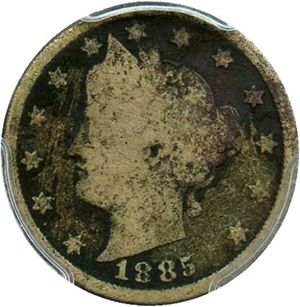 image for: 1885 5c PCGS Genuine G Details, Env. Damage - Key Date