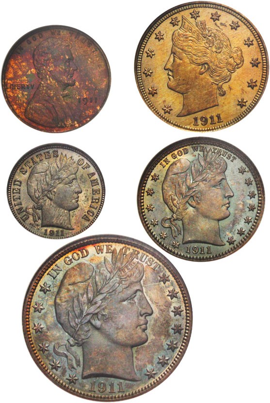 image for: 1911 Proof Set 1c-50c NGC Proof 64-67 (5 Coins) Colorful Toning