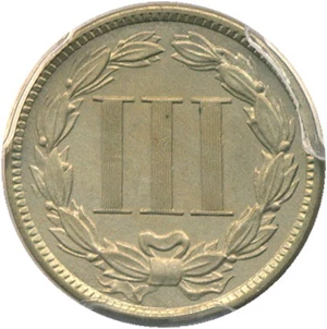 image for: 1887/6 3cN PCGS Proof Genuine AU Details, Cleaning (Strong Overdate)
