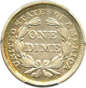 image for: 1855 10c PCGS Genuine XF Details, Cleaning (Arrows)