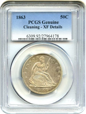 image for: 1863 50c PCGS Genuine XF Details, Cleaning