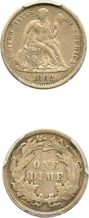 image for: 1862 10c PCGS Genuine XF Details, Cleaning