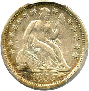 image for: 1855 10c PCGS Genuine XF Details, Cleaning (Arrows)