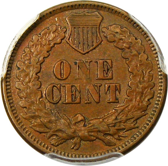 image for: 1869/69 1c PCGS AU50 (Repunched Date, Snow-4) Key Date