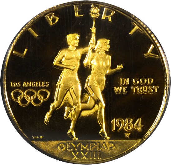 image for: Mint Error: 1984-W Olympic $10 PCGS Proof 69 DCAM (Double Struck in Collar)