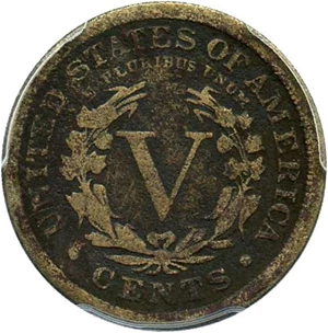 image for: 1885 5c PCGS Genuine G Details, Env. Damage - Key Date