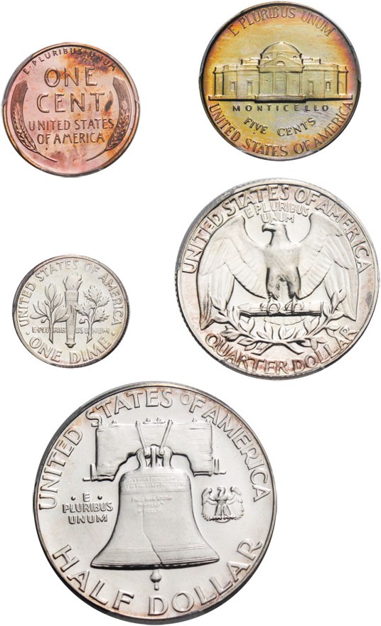 image for: 1950 Proof Set 1c-50c PCGS Proofs 64-66 (5 Coins)