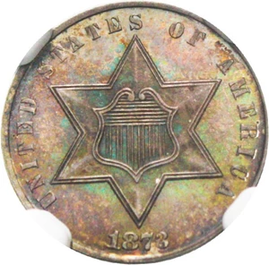 image for: 1873 3cS NGC/CAC Proof 65 - Colorful Toning, Proof Only Issue