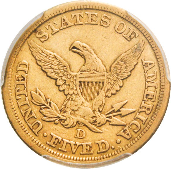 image for: 1856-D $5 PCGS VF30 - Desirable Dahlonega Issue