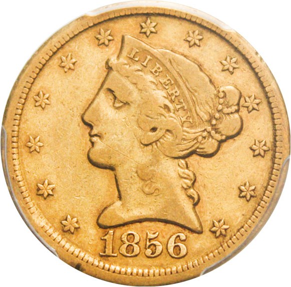 image for: 1856-D $5 PCGS VF30 - Desirable Dahlonega Issue